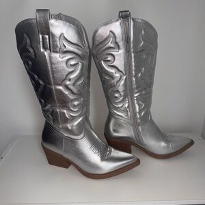 Shimmering Silver Heeled Western Boots